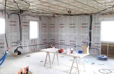 Isolation intérieure et câblage électrique Isolation intérieure en cours de pose